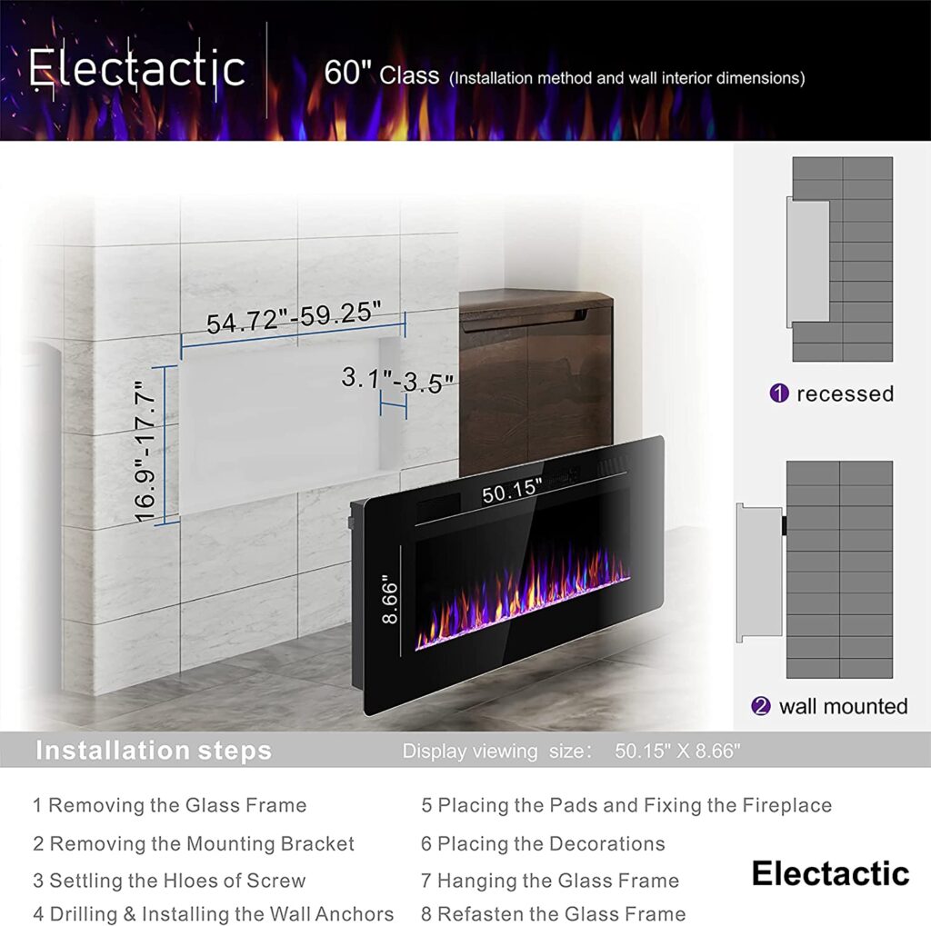 Electactic Inches Flame Electric Fireplace Heater Recessed And Wall