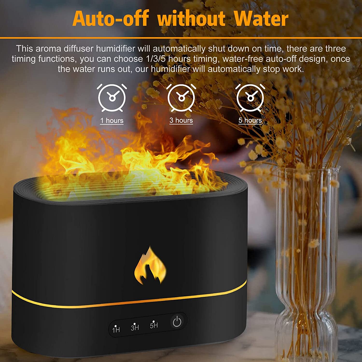 Flame Effect Aroma Diffuser, Cold Mist Humidifier for Bedroom, Waterless  Auto Shut-Off - Flame Product