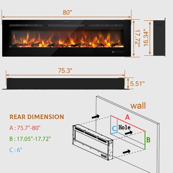 Kentsky 80 inches Flame Electric Fireplace