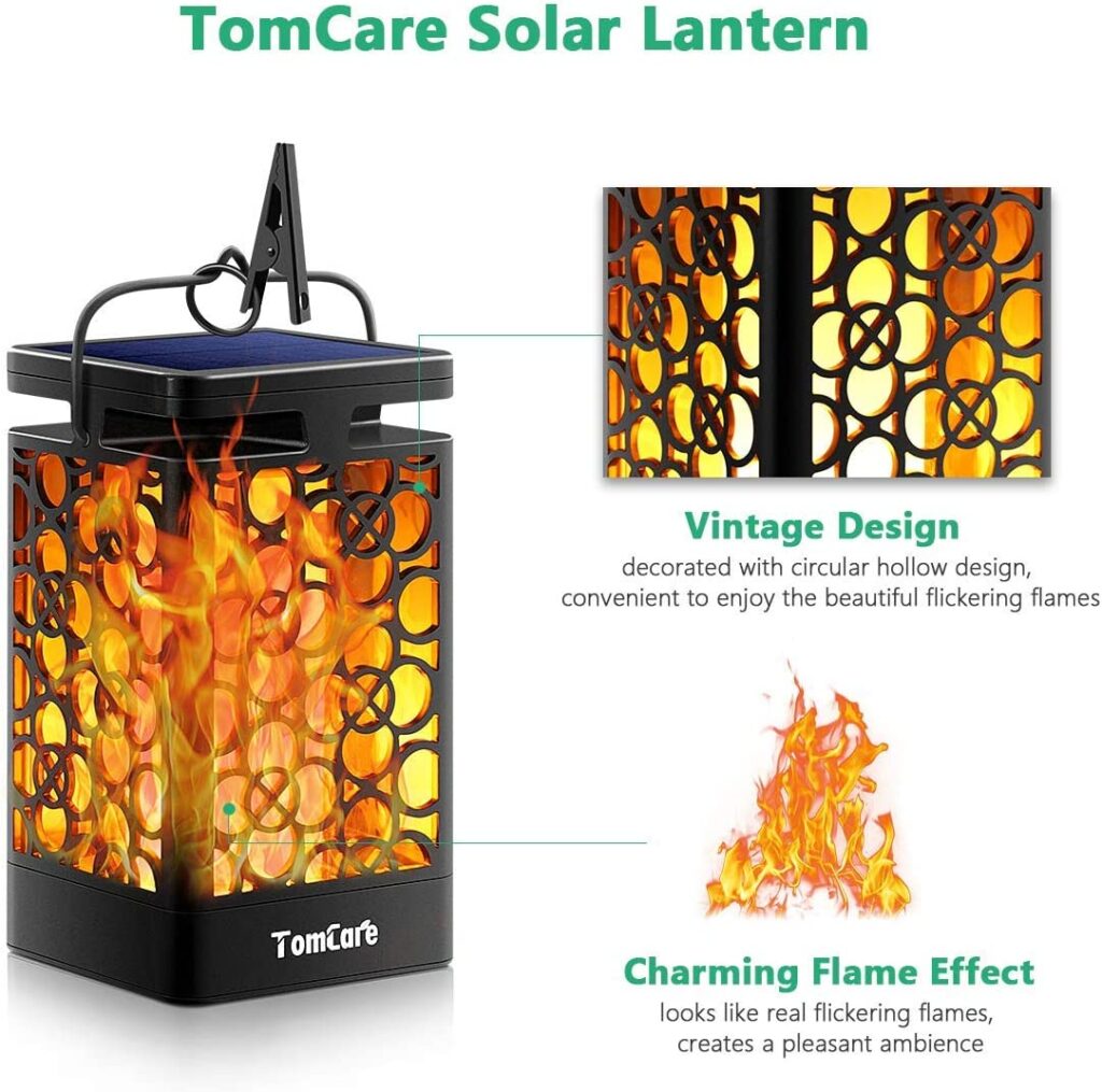 TomCare Solar Lights Upgraded Solar Lantern, Flickering Flame Outdoor ...