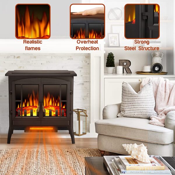 Xbeauty Freestanding Fireplace Heater with Realistic Flame