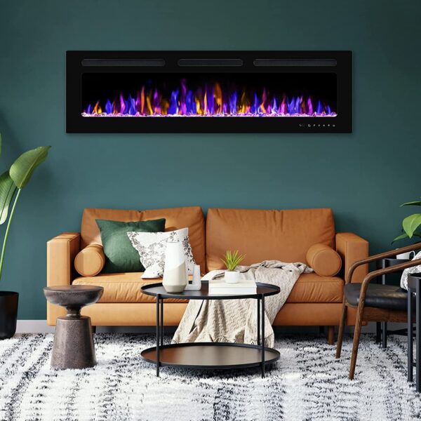 BETELNUT 60" Electric Fireplace Wall Mounted and Recessed with Remote Control