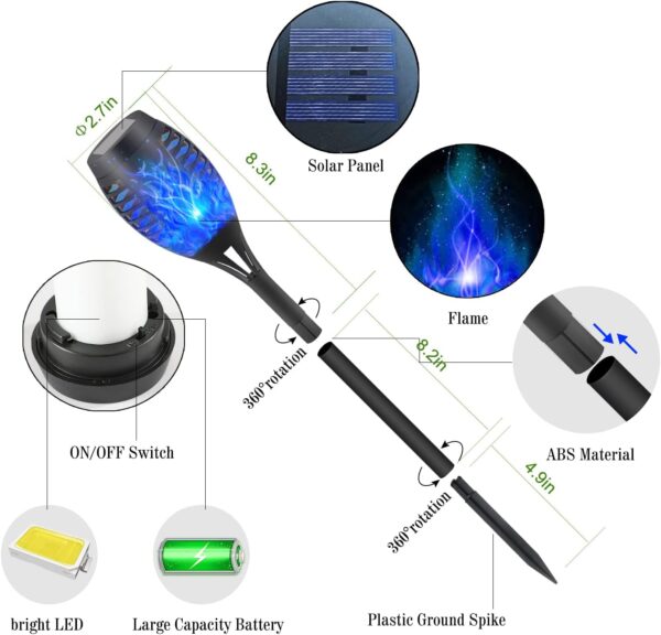 DIKAIDA Blue Solar Torch Light with Flickering Flame