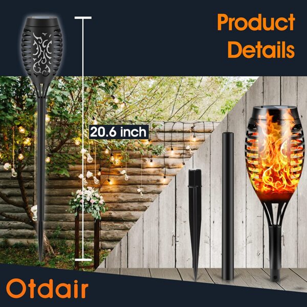 Otdair Outdoor Solar Torch Lights with Flickering Flame, 12 Packs