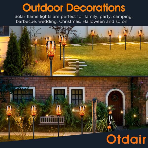 Otdair Outdoor Solar Torch Lights with Flickering Flame, 12 Packs