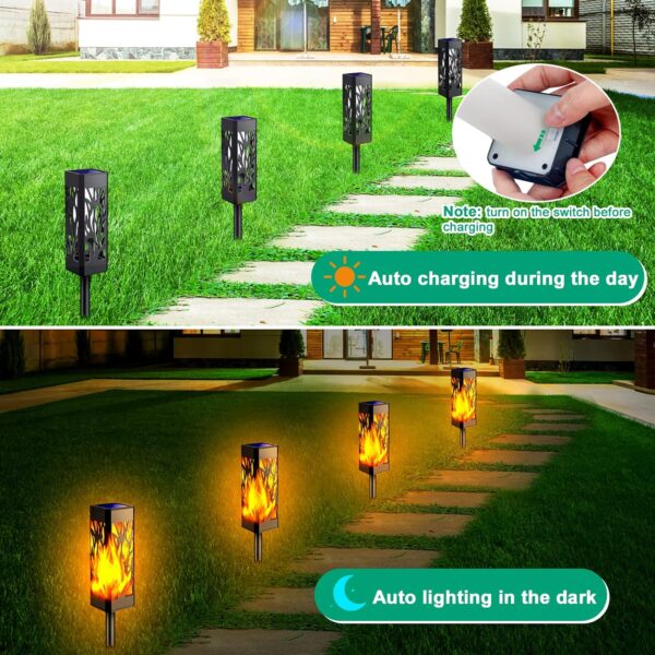 TomCare Solar Lights, Outdoor Flickering Flame Solar Pathway Lights